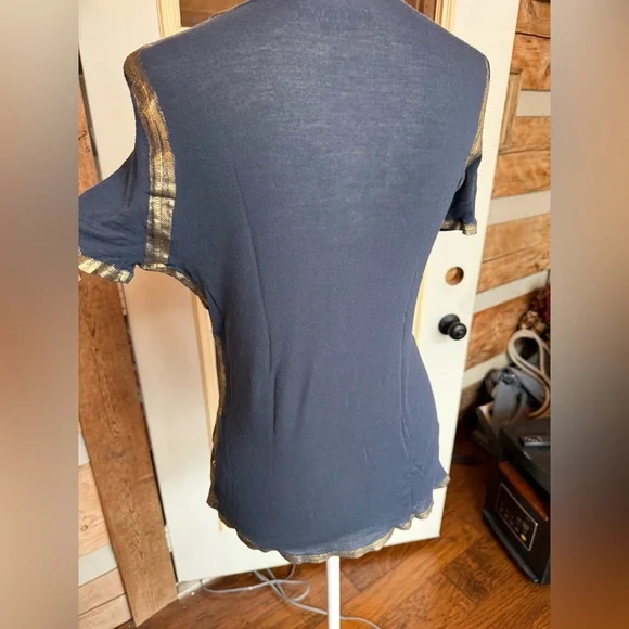 Zadig & Voltaire Midnight Blue Tee with Gold Trim - Picture 2 of 4
